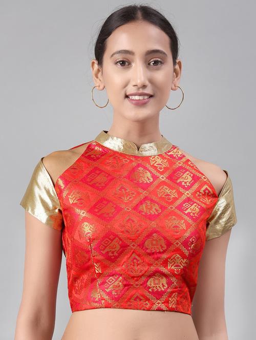 orange satin brocade blouse - 16304455 - Very Small Image - 1
