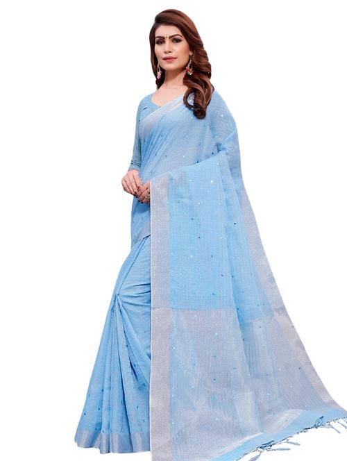 sky blue solid saree with blouse - 16304537 - Very Small Image - 1