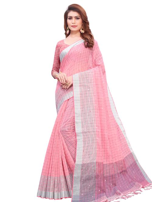 checkered solid saree with blouse - 16304550 - Very Small Image - 1