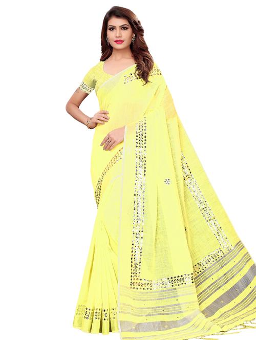 mirror work solid saree with blouse - 16304584 - Very Small Image - 1