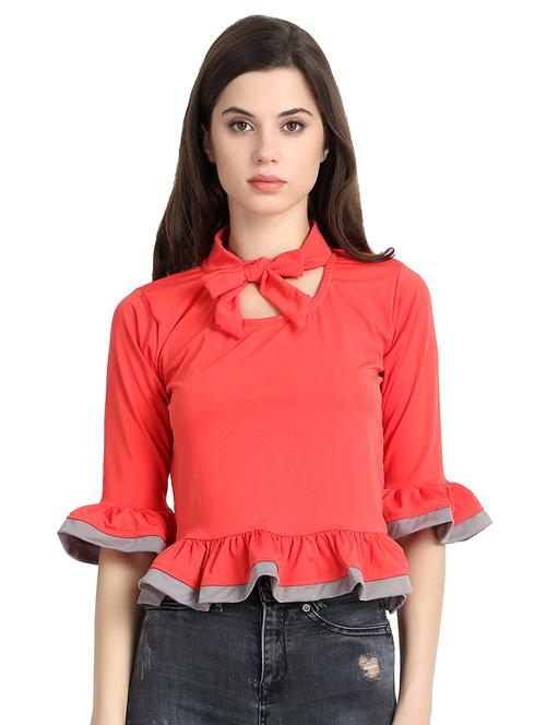 contrast binding tie-knot neck top - 16304757 - Very Small Image - 1