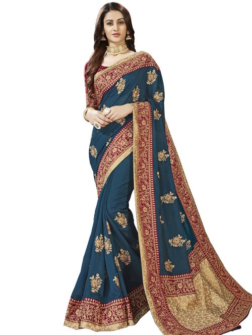 floral embroidered saree with blouse - 16306140 - Very Small Image - 1