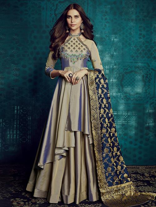 embroidered semi-stitched suit - 16308062 - Very Small Image - 1