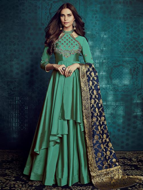 embroidered semi-stitched suit - 16308063 - Very Small Image - 1