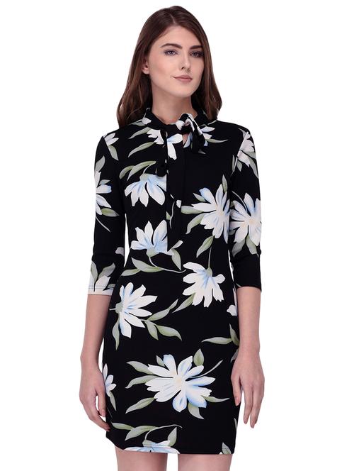 tie up neck floral bodycon dress - 16309040 - Very Small Image - 1