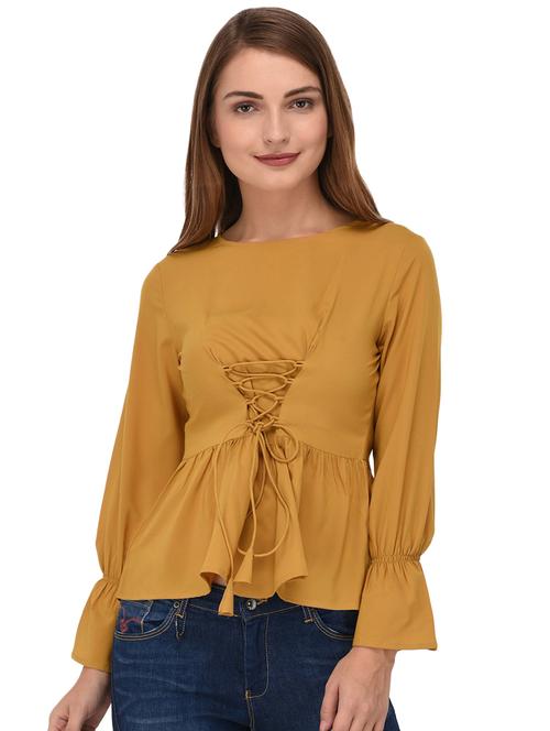 gather detail lace up top - 16309041 - Very Small Image - 1