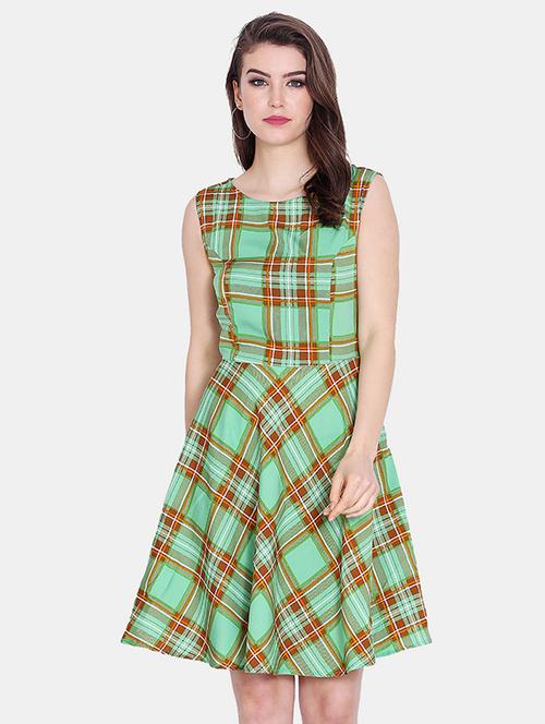 round neck plaid a line dress - 16309265 - Very Small Image - 1