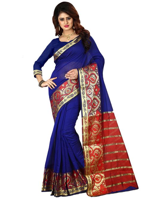 floral zari border saree with blouse - 16309779 - Very Small Image - 1