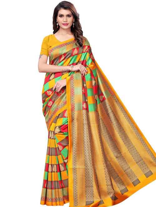 checkered printed bhagalpuri saree with blouse - 16310355 - Very Small Image - 1