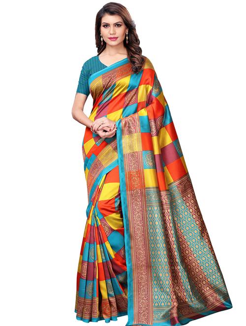checkered printed bhagalpuri saree with blouse - 16310359 - Very Small Image - 1