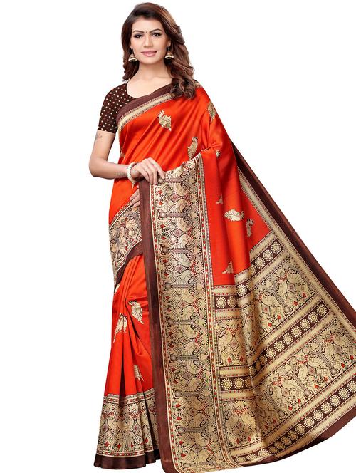 kalamkari printed bhagalpuri saree with blouse - 16310372 - Very Small Image - 1
