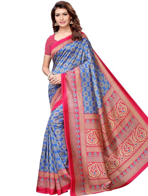 contrast border bhagalpuri saree with blouse - 16310375 - Very Small Image - 1