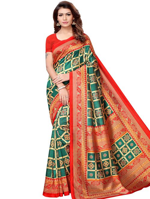 checkered printed bhagalpuri saree with blouse - 16310382 - Very Small Image - 1
