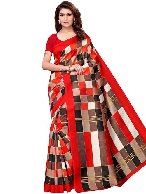 checkered printed bhagalpuri saree with blouse - 16310392 - Very Small Image - 1