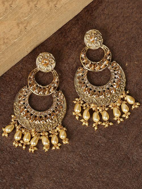 gold brass chandballi earring - 16310599 - Very Small Image - 1