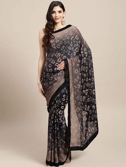 lace border tie & dye saree with blouse - 16310663 - Very Small Image - 1