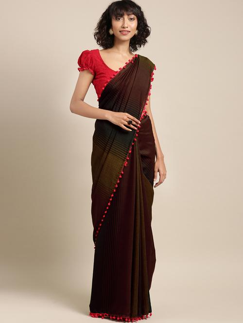 striped printed saree with blouse - 16310668 - Very Small Image - 1