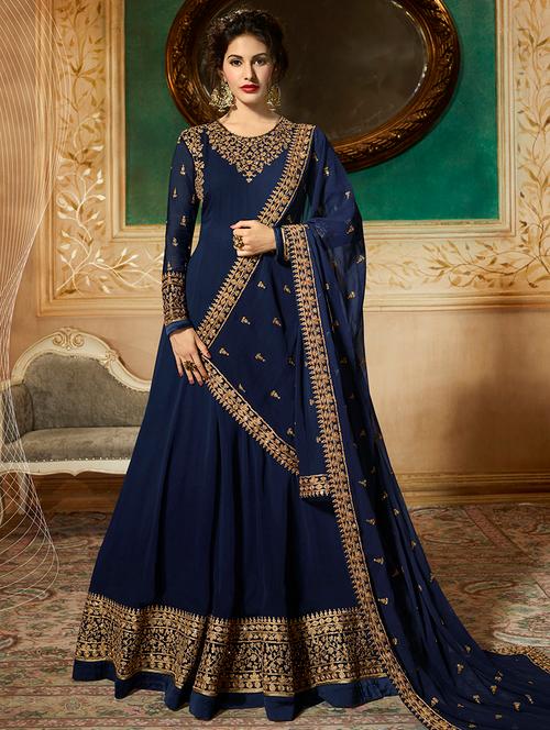 embroidered semi-stitched anarkali suit - 16311416 - Very Small Image - 1