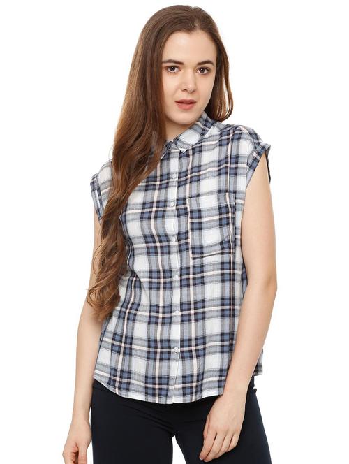 cap sleeved checkered shirt - 16312212 - Very Small Image - 1