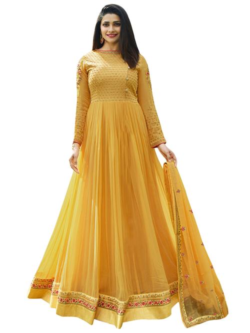 embroidered semi-stitched anarkali suit - 16312327 - Very Small Image - 1