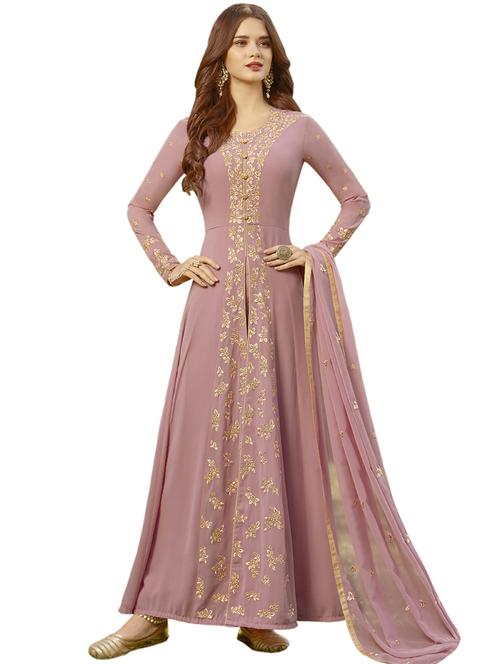 embroidered semi-stitched anarkali suit - 16312332 - Very Small Image - 1