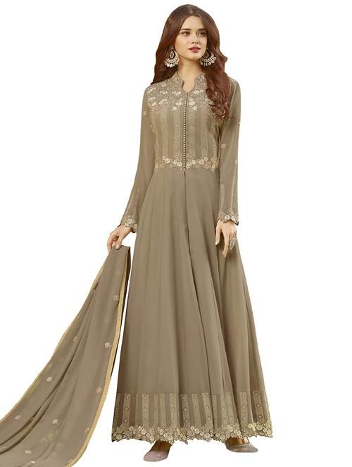 embroidered semi-stitched anarkali suit - 16312335 - Very Small Image - 1
