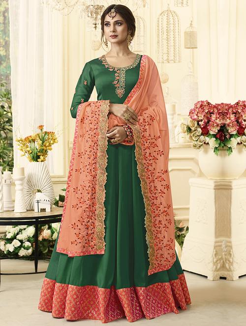 embroidered semi-stitched anarkali suit - 16312340 - Very Small Image - 1