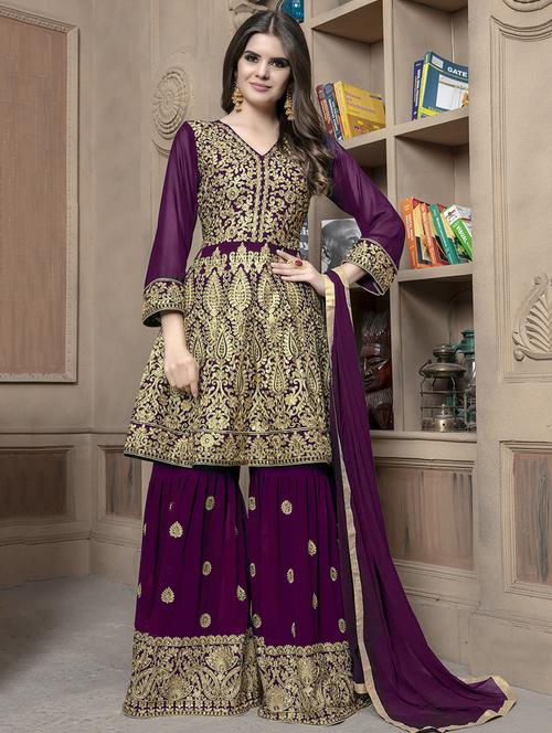 embroidered semi-stitched palazzo suit - 16312342 - Very Small Image - 1
