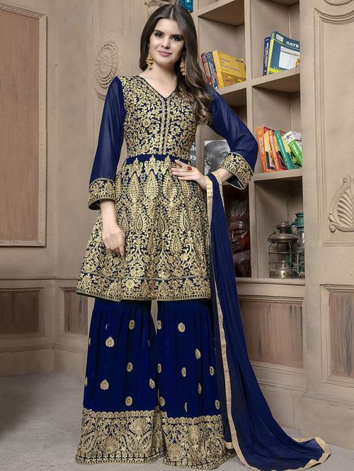 embroidered semi-stitched palazzo suit - 16312344 - Very Small Image - 1