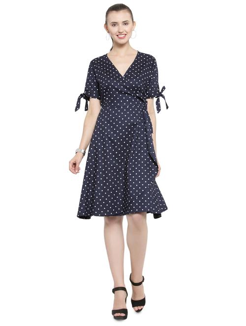 tie knot sleeved polka dot a-line dress - 16312368 - Very Small Image - 1