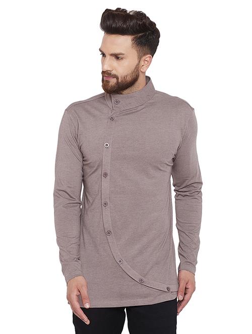 grey solid casual shirt - 16312441 - Very Small Image - 1