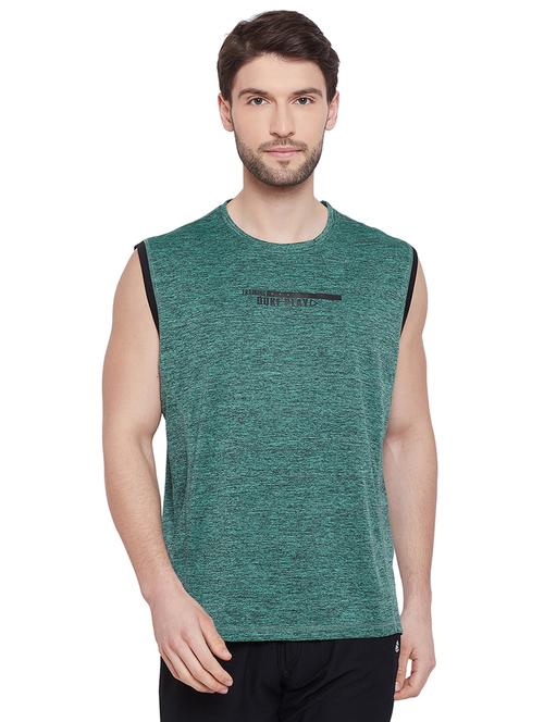 teal blue melange chest print t-shirt - 16312782 - Very Small Image - 1