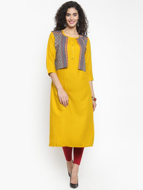 solid straight kurta with jacket - 16313967 - Very Small Image - 1