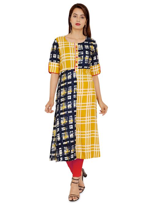 checkered straight kurta - 16313989 - Very Small Image - 1