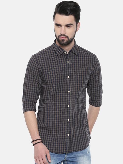 navy blue checkered casual shirt - 16314152 - Very Small Image - 1