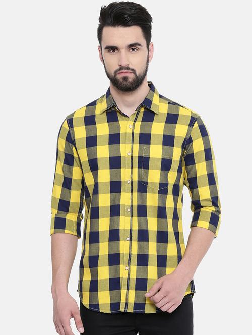 yellow checkered casual shirt - 16314153 - Very Small Image - 1