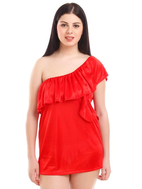 ruffled single shoulder nighty - 16314201 - Very Small Image - 1