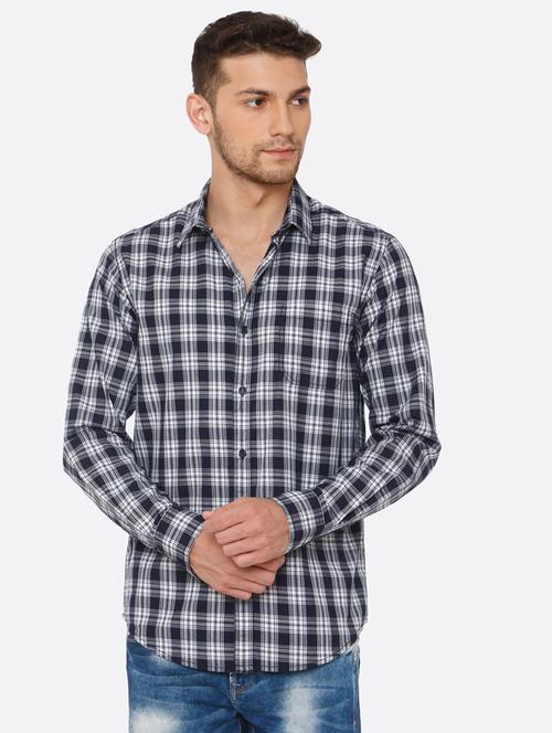 navy blue checkered casual shirt - 16314217 - Very Small Image - 1