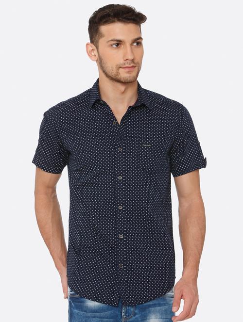 dark blue printed casual shirt - 16314254 - Very Small Image - 1