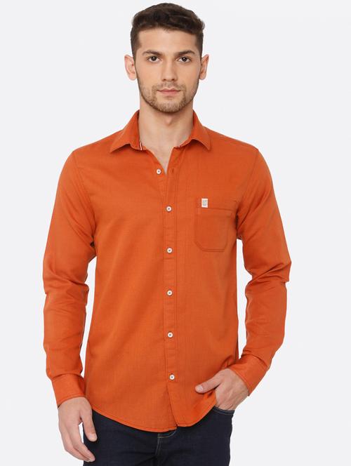 orange solid casual shirt - 16314265 - Very Small Image - 1