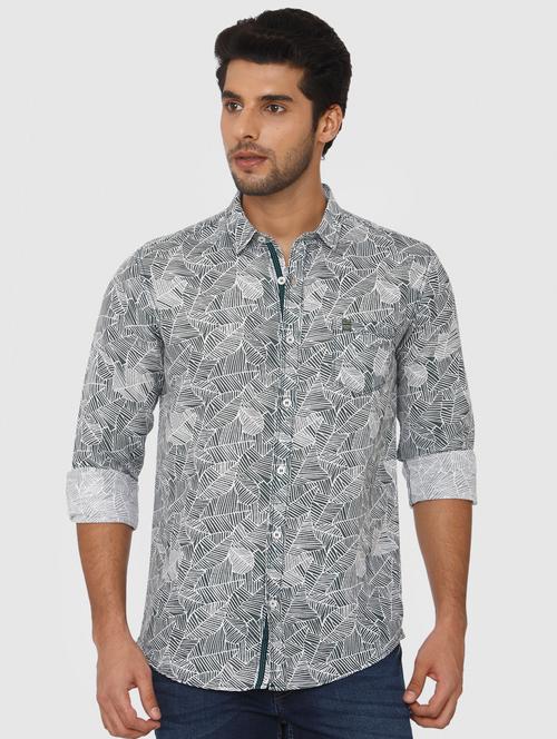 grey linen printed casual shirt - 16314269 - Very Small Image - 1