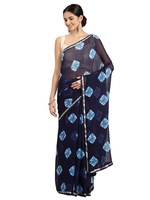 lace border tie & dye saree with blouse - 16314653 - Very Small Image - 1