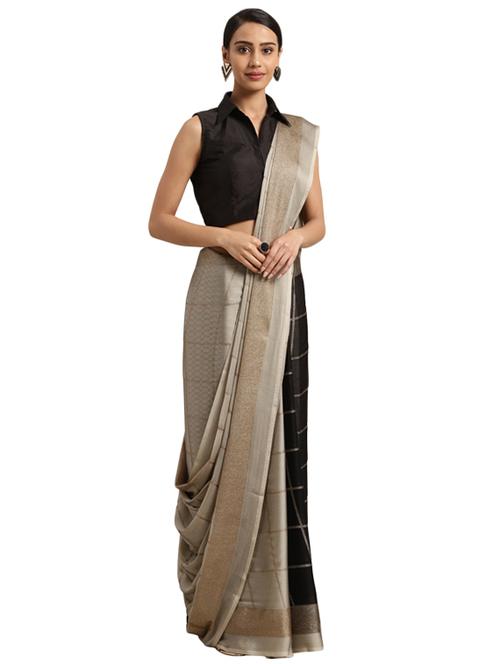 checkered printed half & half saree with blouse - 16314658 - Very Small Image - 1