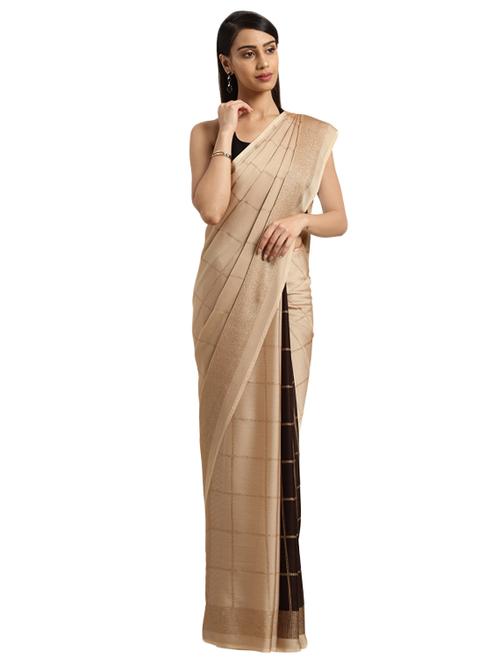 checkered printed saree with blouse - 16314661 - Very Small Image - 1