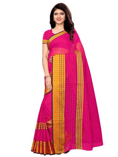 checkered zari motif woven saree with blouse - 16314733 - Very Small Image - 1