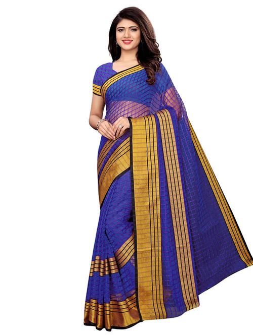 checkered zari motif woven saree with blouse - 16314735 - Very Small Image - 1