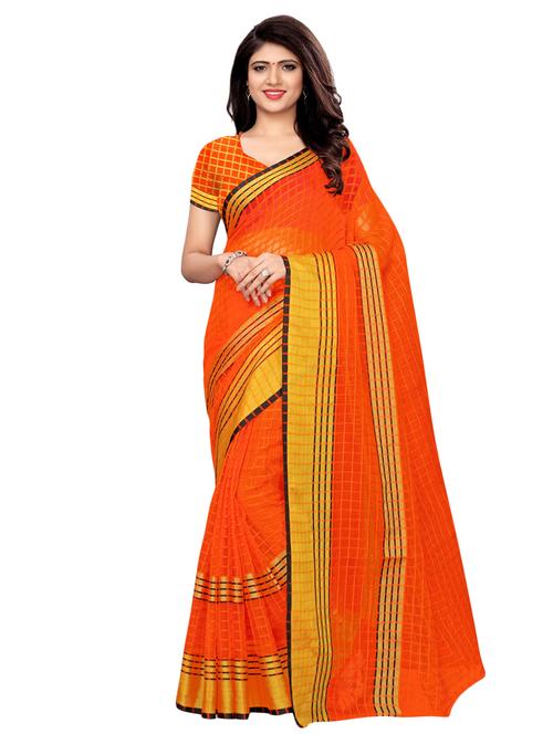 checkered zari motif woven saree with blouse - 16314736 - Very Small Image - 1