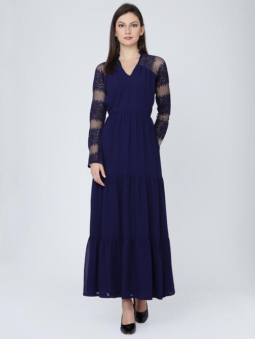 lace sleeved cut out back maxi dress - 16314745 - Very Small Image - 1
