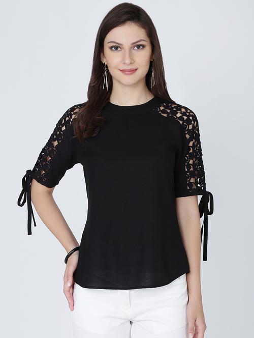 tie up sleeved lace paneled top - 16314768 - Very Small Image - 1