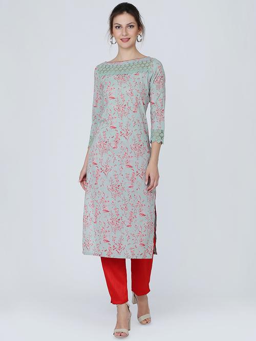 lace detail straight kurta - 16314958 - Very Small Image - 1